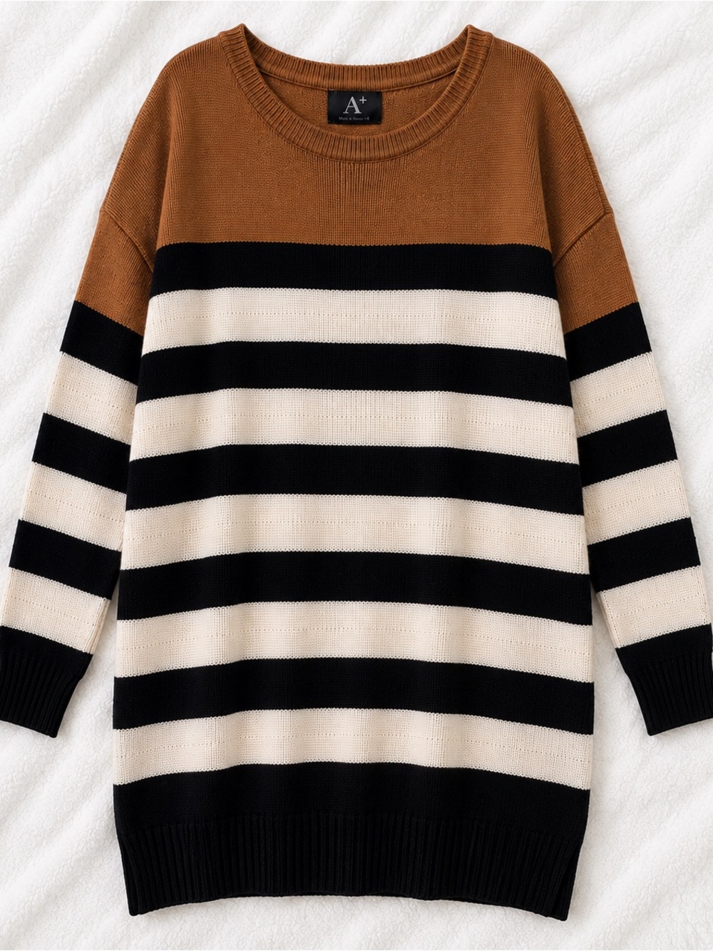 Ellen Tan & Black Striped Crewneck Sweater